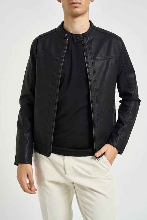 Giubbotto uomo ecopelle nero - 1