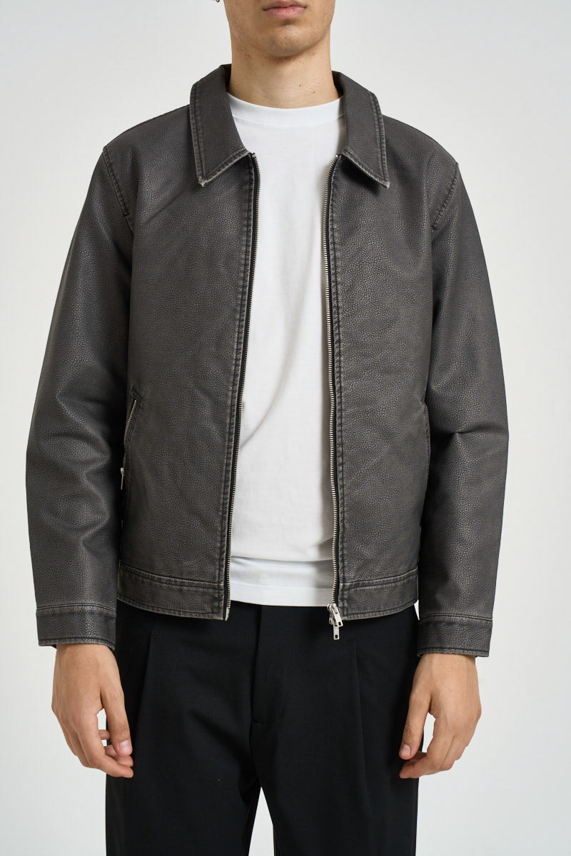 Giubbotto uomo in pelle grigio antracite 12278839 BLACK JACK & JONES NOOS 