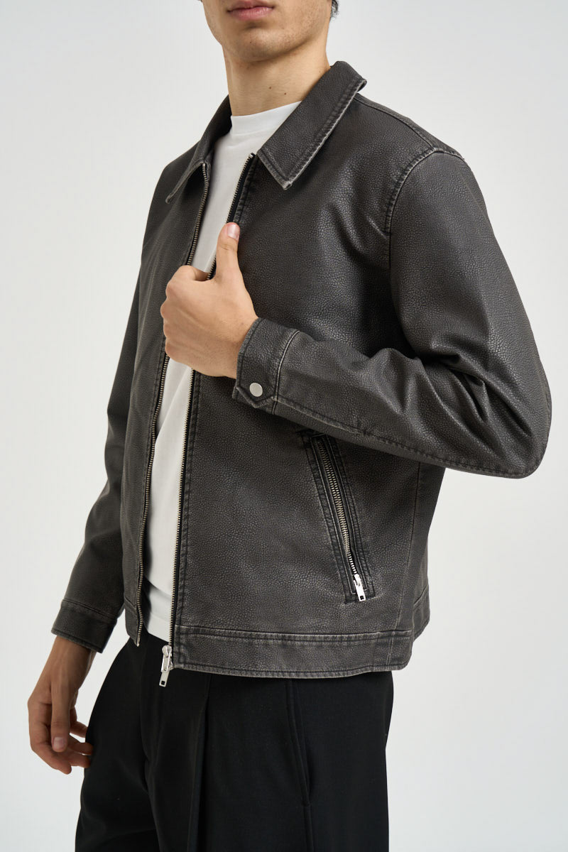 Giubbotto uomo in pelle grigio antracite 12278839 BLACK JACK & JONES NOOS 