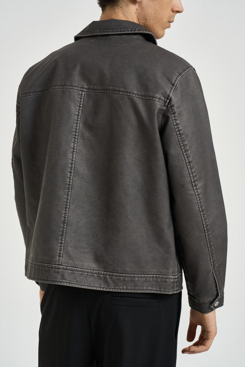 Giubbotto uomo in pelle grigio antracite 12278839 BLACK JACK & JONES NOOS 