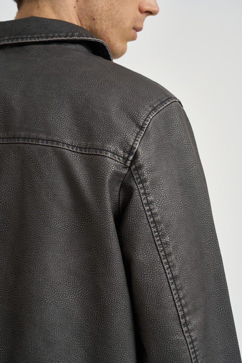 Giubbotto uomo in pelle grigio antracite 12278839 BLACK JACK & JONES NOOS 
