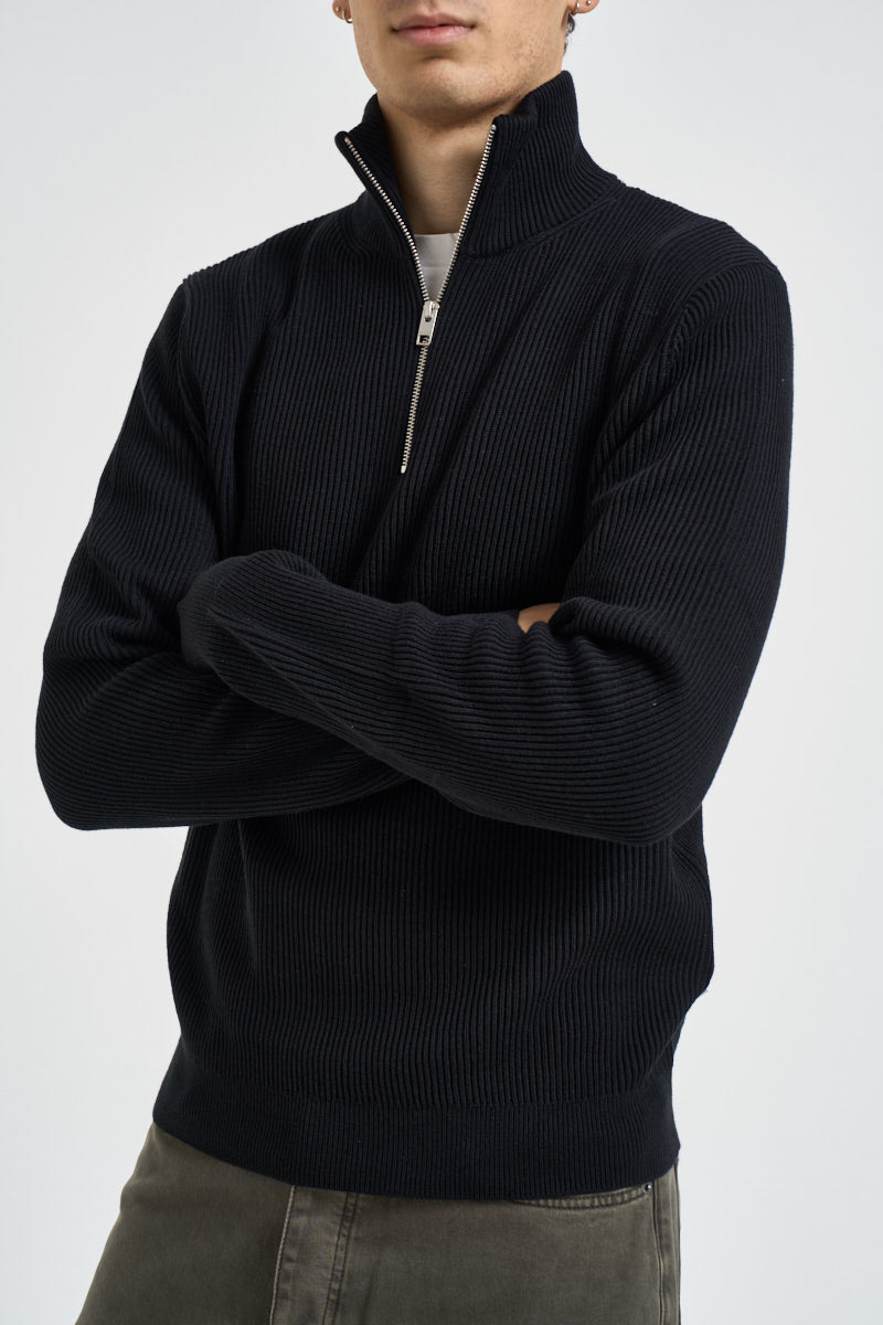 Maglia uomo collo alto e mezza zip nera 12298379 BLACK JACK & JONES NOOS 