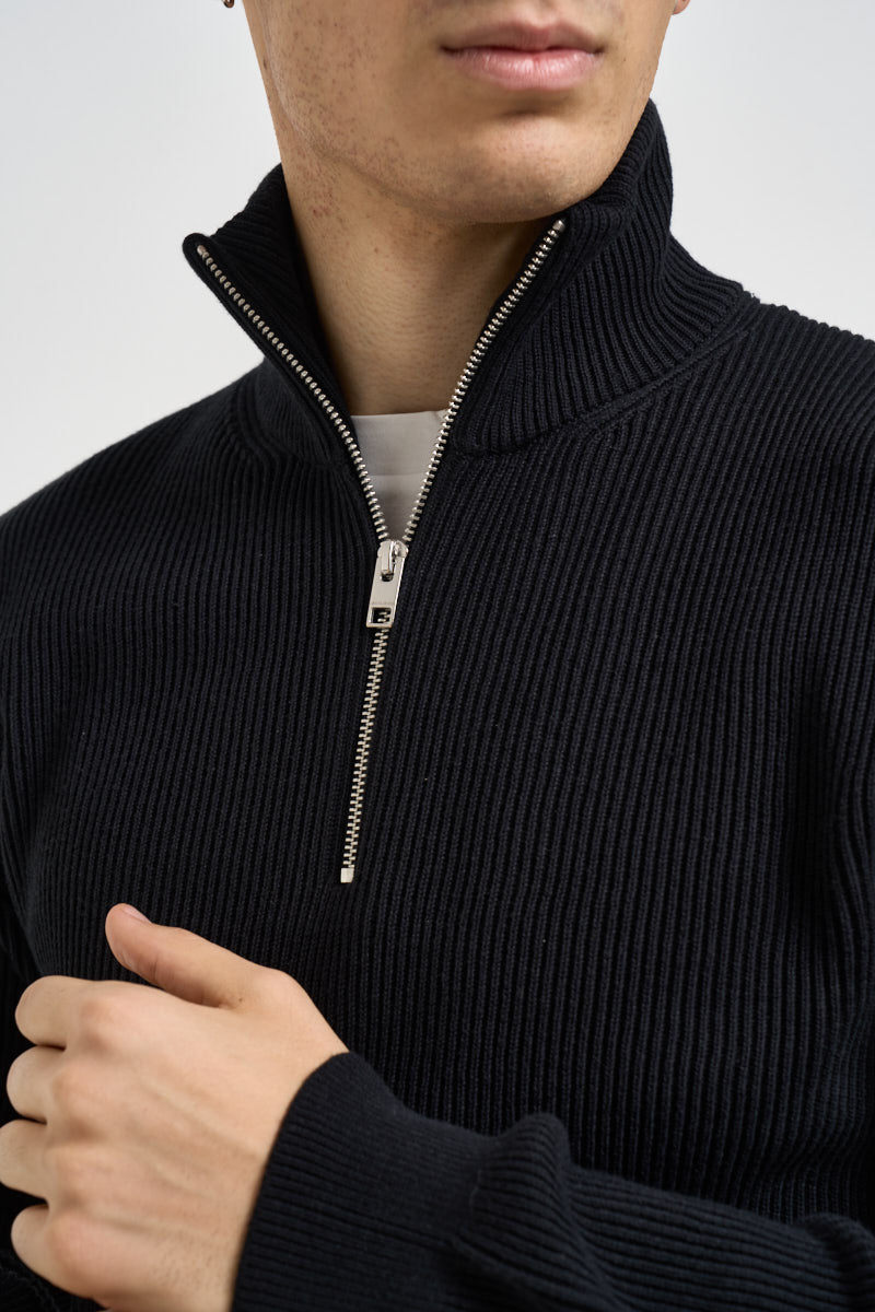 Maglia uomo collo alto e mezza zip nera 12298379 BLACK JACK & JONES NOOS 