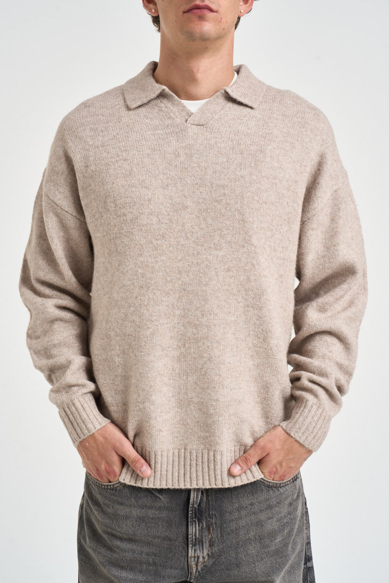 Polo uomo in maglia beige mélange 12298398 ATMOSPHERE JACK & JONES NOOS 