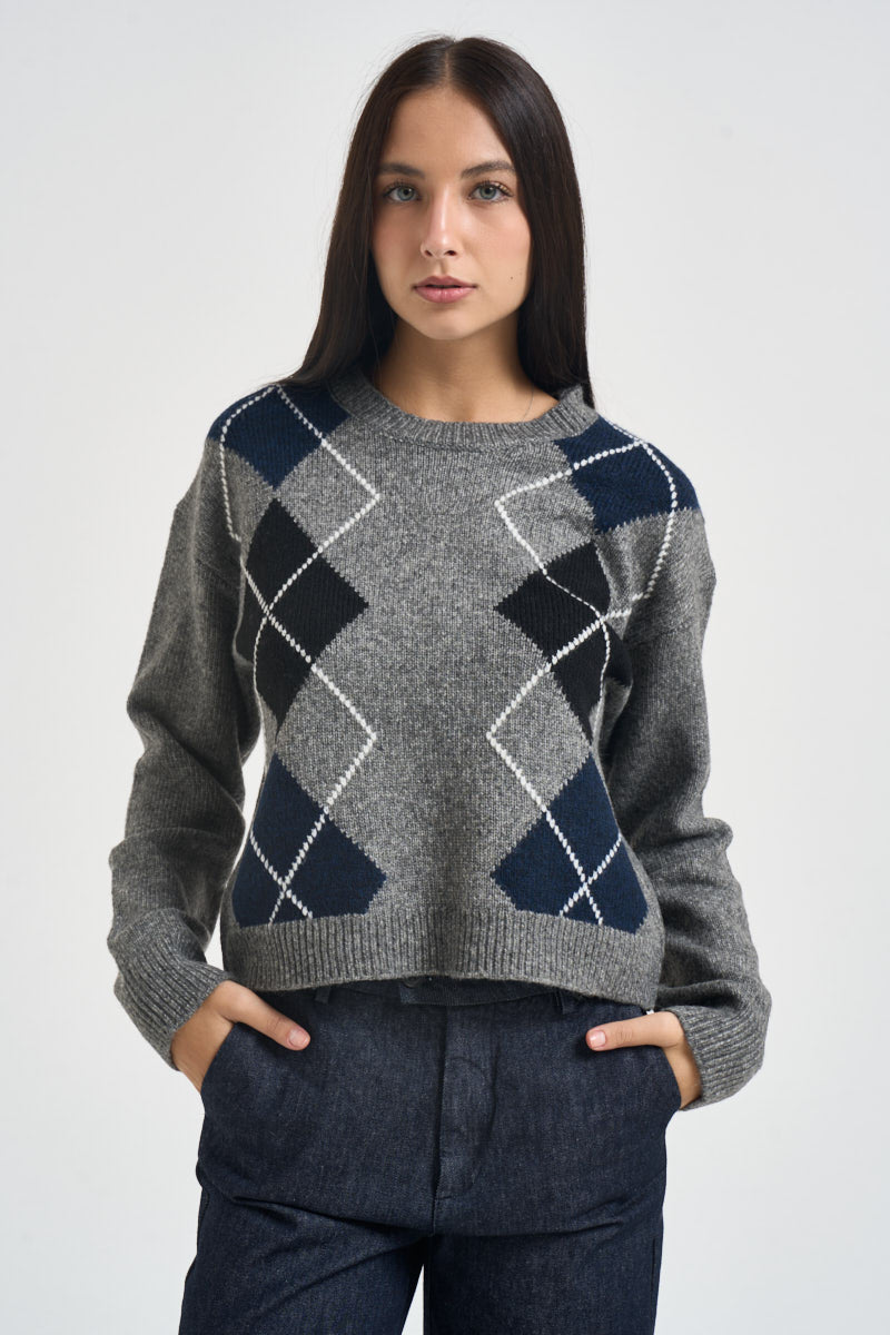 Maglia donna a rombi grigia nera e blu 12281930 DARK GREY JJXX 