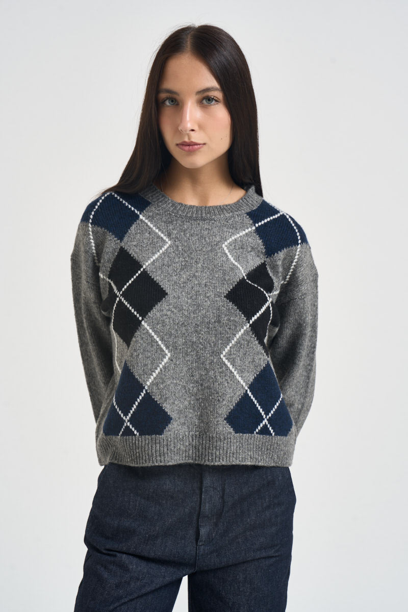 Maglia donna a rombi grigia nera e blu 12281930 DARK GREY JJXX 
