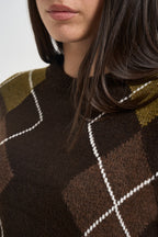 Maglia donna a rombi marrone e verde oliva 12281930 DEMITASSE JJXX 