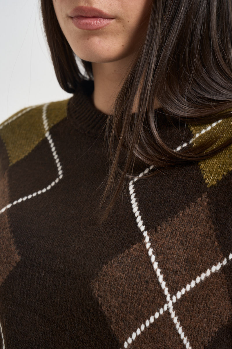 Maglia donna a rombi marrone e verde oliva 12281930 DEMITASSE JJXX 