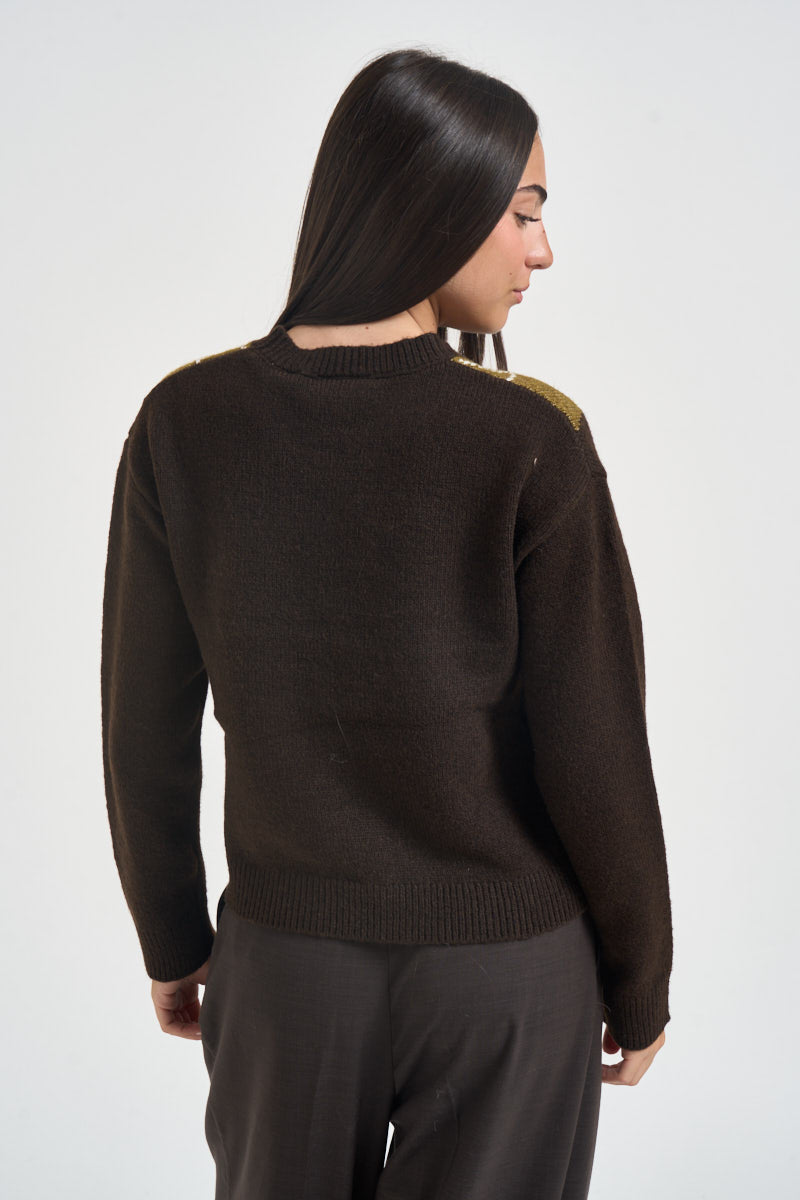 Maglia donna a rombi marrone e verde oliva 12281930 DEMITASSE JJXX 