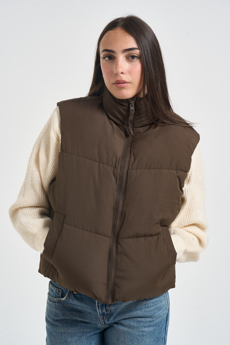 Piumino donna smanicato marrone scuro 12298772 DEMITASSE JJXX 