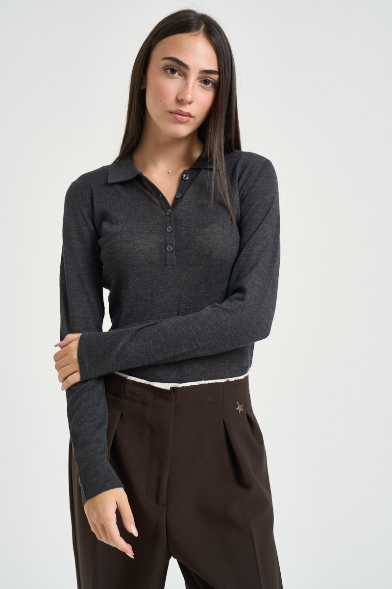 Maglia donna polo grigio antracite 12298896 DARK GREY JJXX 