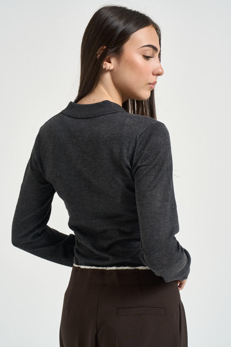 Maglia donna polo grigio antracite 12298896 DARK GREY JJXX 