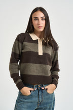 Maglia donna polo a righe marrone 12298904 SEAL BROWN JJXX 