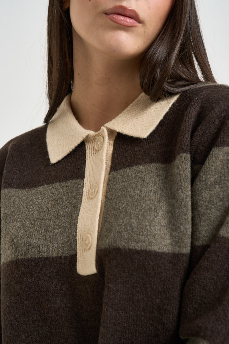 Maglia donna polo a righe marrone 12298904 SEAL BROWN JJXX 