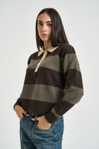 Maglia donna polo a righe marrone 12298904 SEAL BROWN JJXX 
