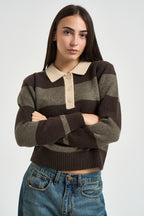 Maglia donna polo a righe marrone 12298904 SEAL BROWN JJXX 