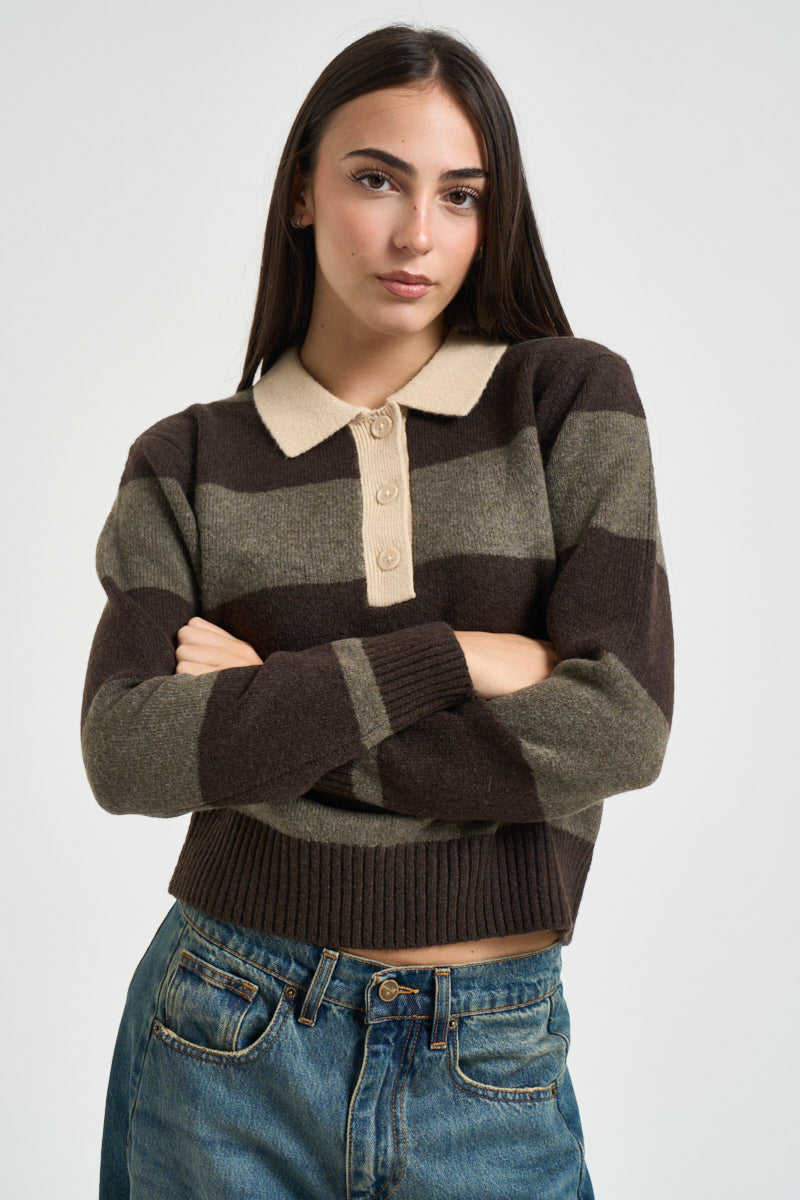 Maglia donna polo a righe marrone 12298904 SEAL BROWN JJXX 