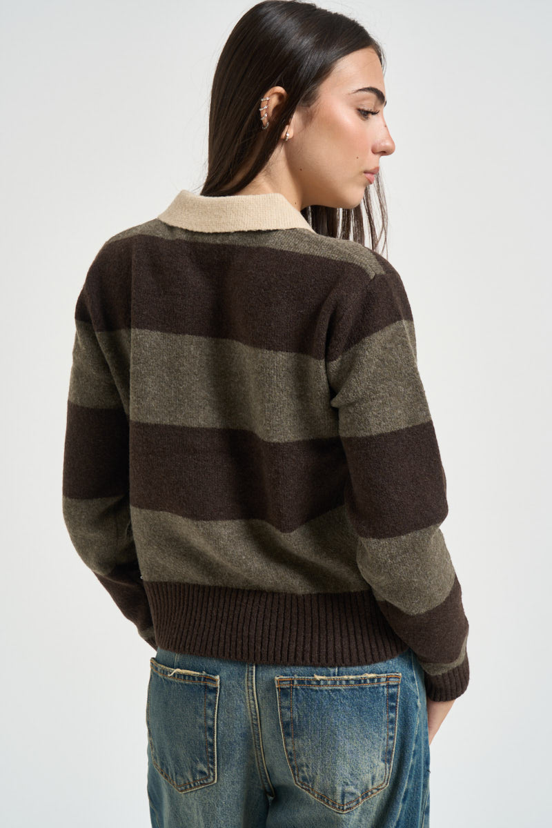 Maglia donna polo a righe marrone 12298904 SEAL BROWN JJXX 