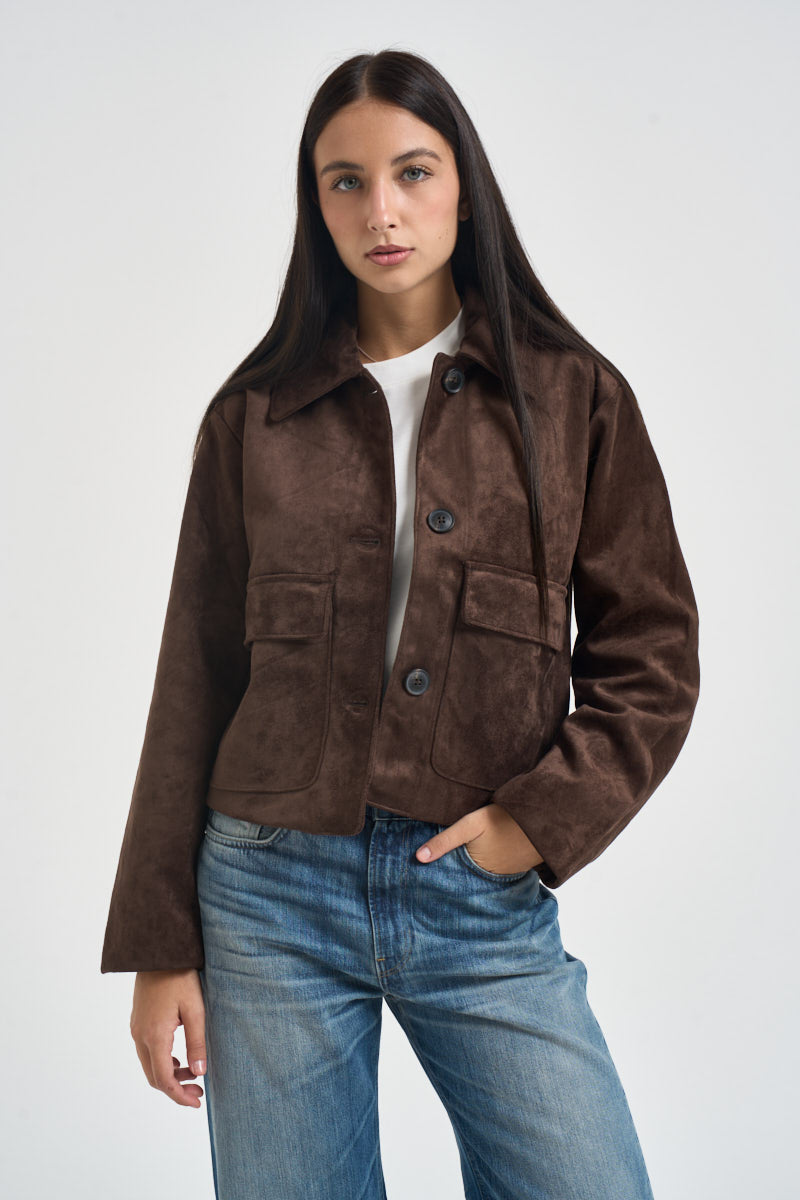 Giacca donna in suede marrone 12299899 DEMITASSE JJXX 