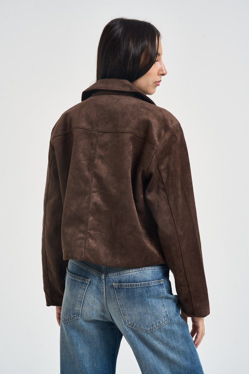 Giacca donna in suede marrone 12299899 DEMITASSE JJXX 
