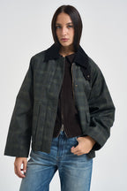 Giacca donna con motivo a quadri verde petrolio 12301326 DARK GREEN JJXX 