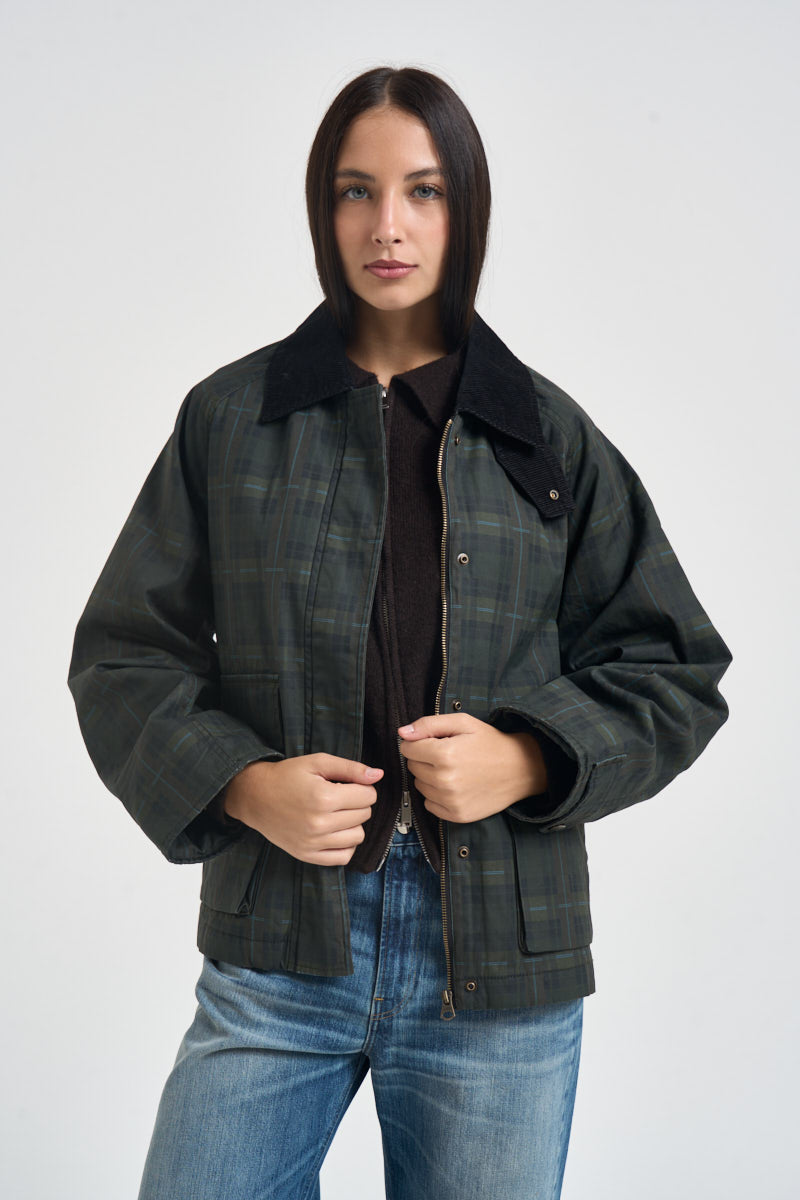 Giacca donna con motivo a quadri verde petrolio 12301326 DARK GREEN JJXX 