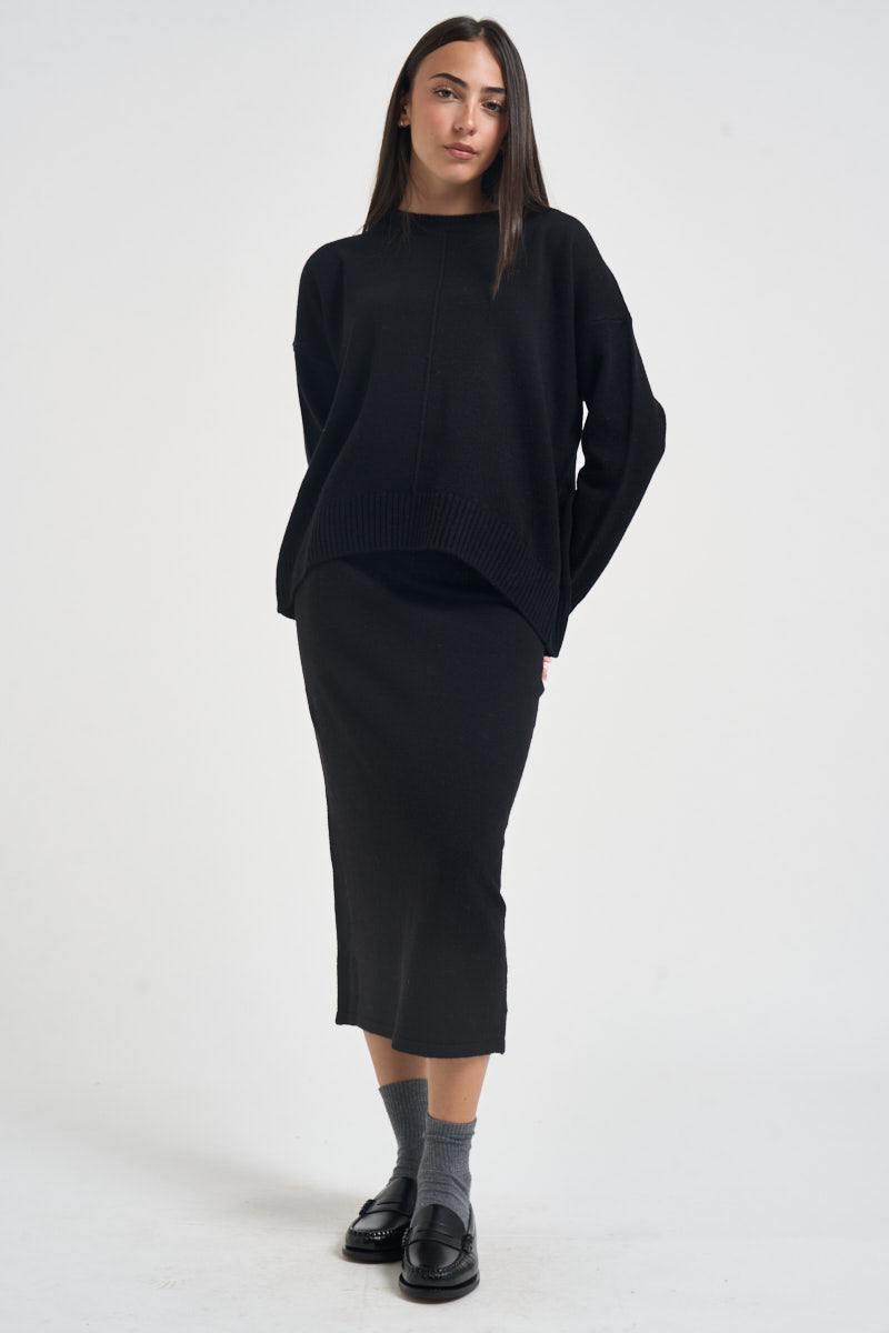 Maglia donna con cucitura a rilievo nera SI1KT040 0001 KAOS 