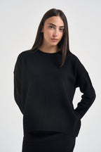 Maglia donna con cucitura a rilievo nera SI1KT040 0001 KAOS 