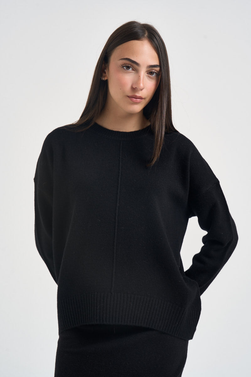 Maglia donna con cucitura a rilievo nera SI1KT040 0001 KAOS 