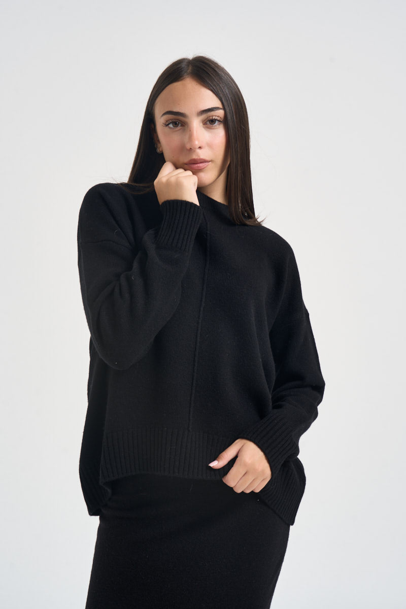Maglia donna con cucitura a rilievo nera SI1KT040 0001 KAOS 
