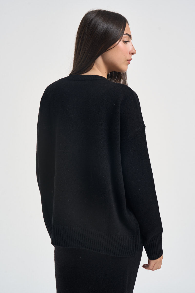 Maglia donna con cucitura a rilievo nera SI1KT040 0001 KAOS 