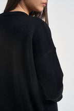 Maglia donna con cucitura a rilievo nera SI1KT040 0001 KAOS 