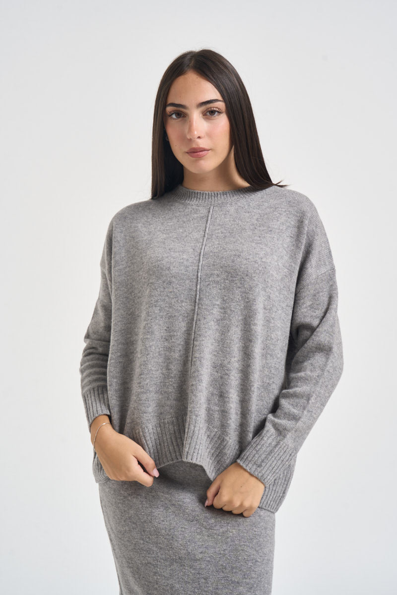 Maglia donna con cucitura a rilievo grigio chiaro SI1KT040 0M07 KAOS 