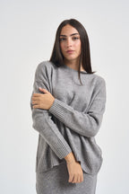 Maglia donna con cucitura a rilievo grigio chiaro SI1KT040 0M07 KAOS 