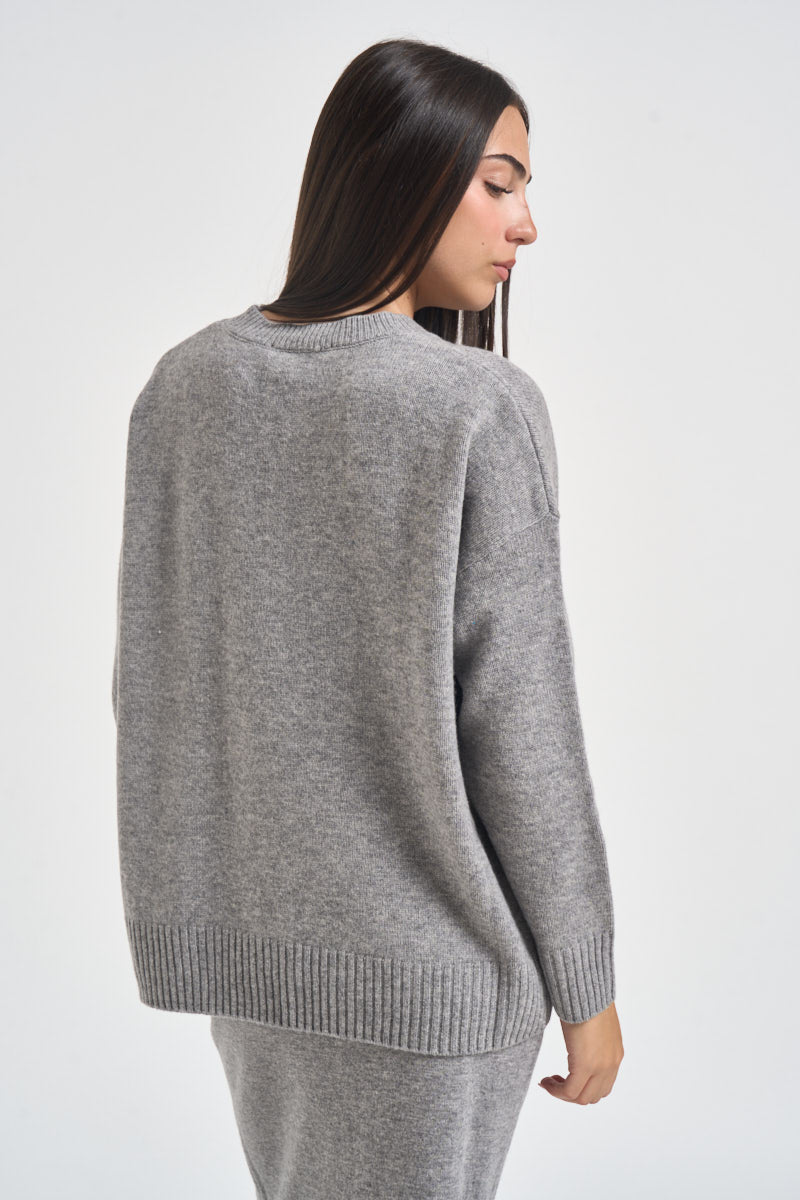 Maglia donna con cucitura a rilievo grigio chiaro SI1KT040 0M07 KAOS 