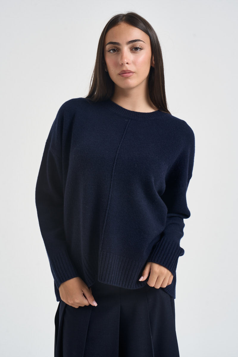 Maglia donna a girocollo blu notte SI1KT040 3015 KAOS 