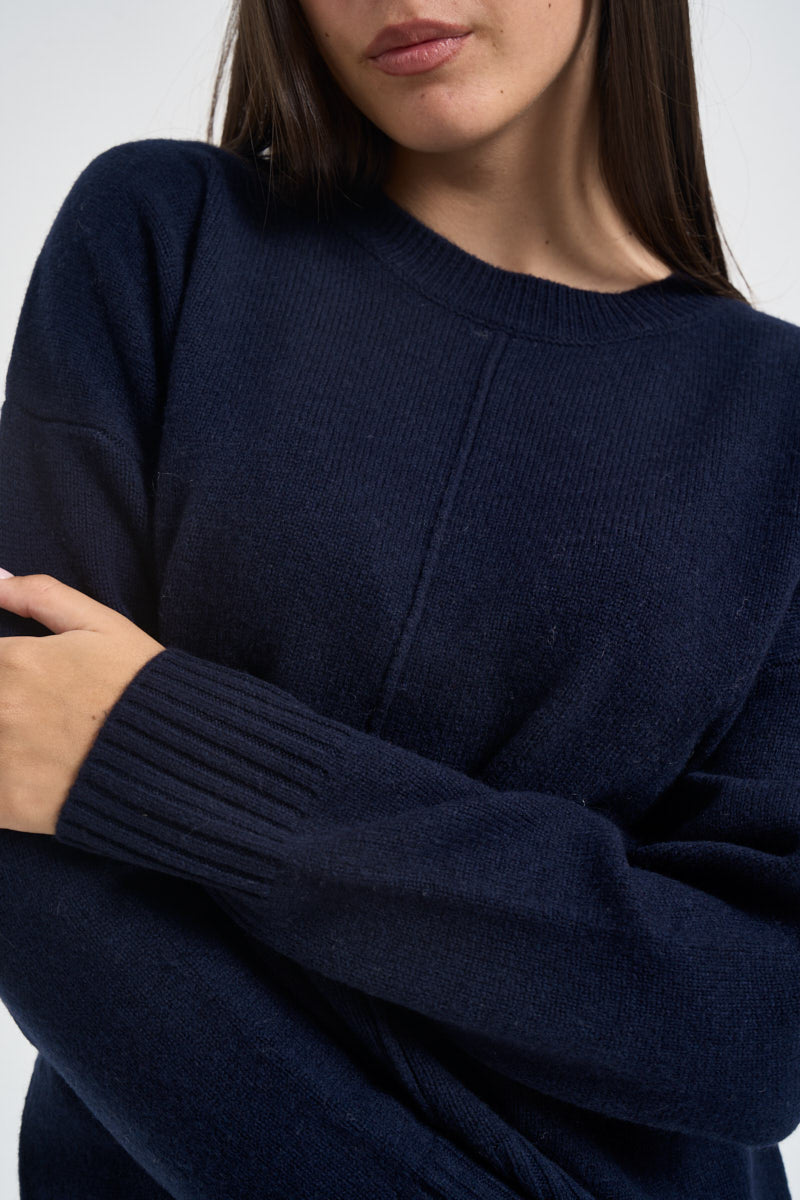 Maglia donna a girocollo blu notte SI1KT040 3015 KAOS 