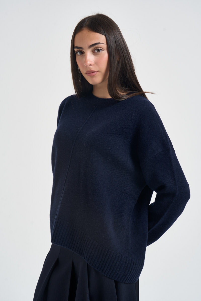 Maglia donna a girocollo blu notte SI1KT040 3015 KAOS 