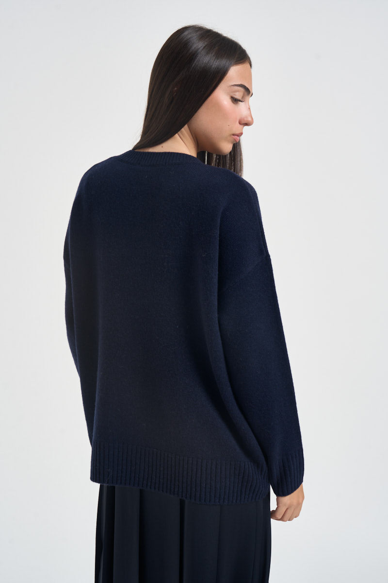 Maglia donna a girocollo blu notte SI1KT040 3015 KAOS 