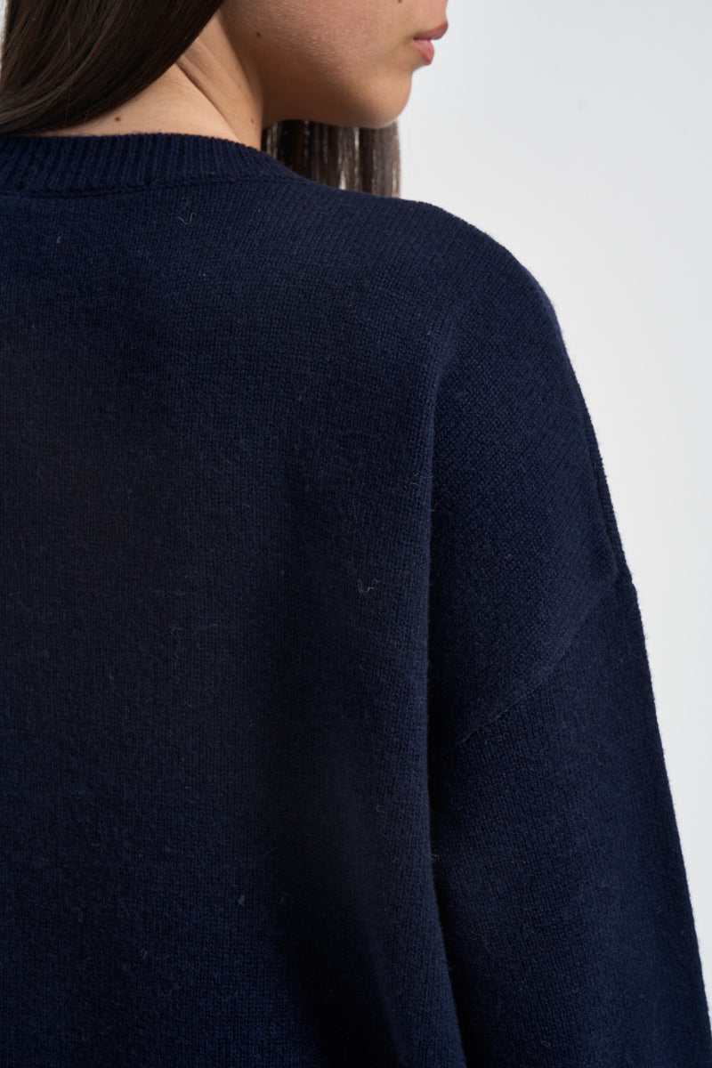 Maglia donna a girocollo blu notte SI1KT040 3015 KAOS 