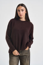 Maglia donna a girocollo marrone scuro SI1KT040 6028 KAOS 