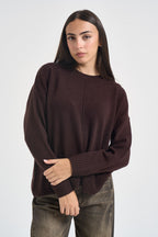 Maglia donna a girocollo marrone scuro SI1KT040 6028 KAOS 