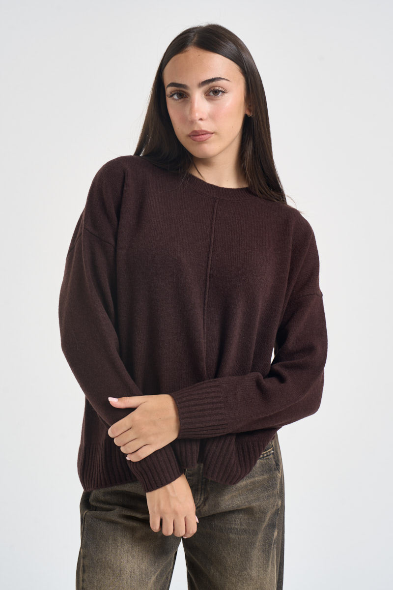 Maglia donna a girocollo marrone scuro SI1KT040 6028 KAOS 
