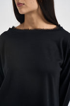 Maglia donna collo sfrangiato nera SI1NT009 0001 KAOS 