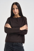 Maglia donna collo sfrangiato marrone SI1NT009 6028 KAOS 
