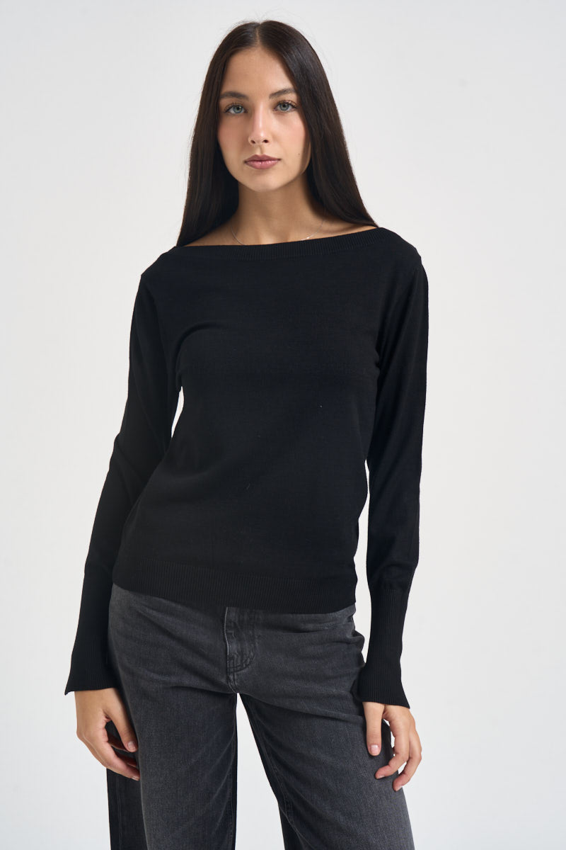 Maglia donna con scollo a barca nera SI1NT043 0001 KAOS 