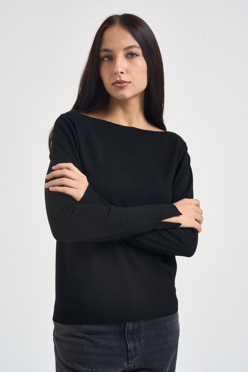 Maglia donna con scollo a barca nera SI1NT043 0001 KAOS 