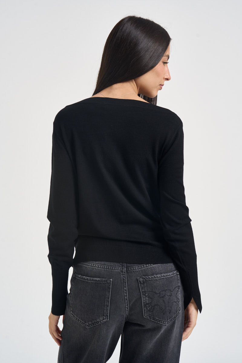 Maglia donna con scollo a barca nera SI1NT043 0001 KAOS 