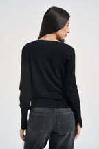 Maglia donna con scollo a barca nera SI1NT043 0001 KAOS 