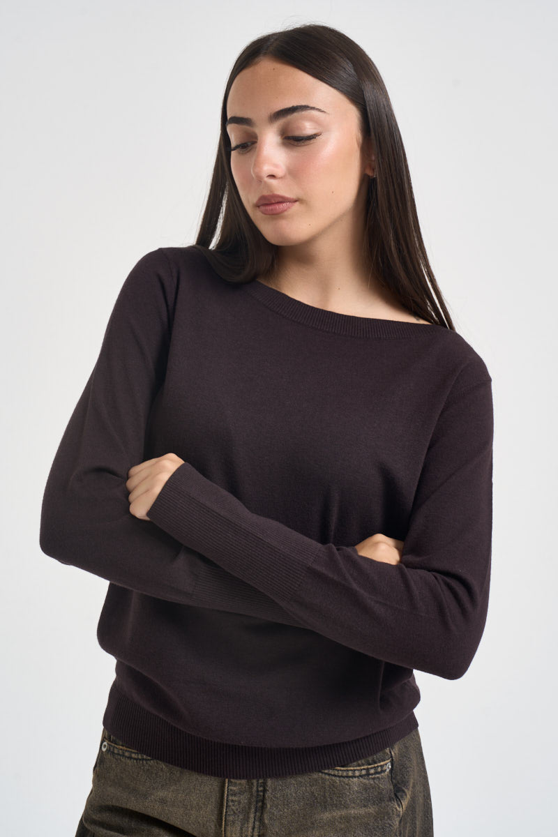 Maglia donna con scollo a barca marrone scuro SI1NT043 6028 KAOS 